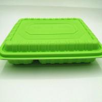 高档一次性餐盒五格连体套餐饭盒外卖打包盒便当盒快餐盒加厚饭盒 绿白100个