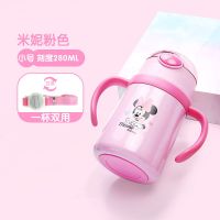 迪士尼儿童保温杯带吸管手柄两用水壶婴儿宝宝幼儿园女童喝水杯子 粉色米妮300ml(单杯无杯套)