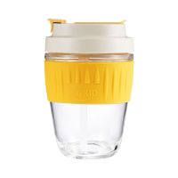 双饮杯玻璃杯女简约水杯便携带吸管奶茶杯泡茶韩版可爱咖啡男直饮 高雅黄 400ml+收藏店铺送杯刷