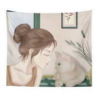 背景布ins风北欧清新挂布挂毯 主播卧室宿舍改造布置床头装饰墙布 两个小可爱 长150高130送6米USB星星灯