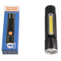 强光手电筒强光可充电尾部磁铁带侧灯照明迷你充电变焦小手电家用 基础版黑色
