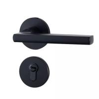 房间黑色室内卧室房门锁家用实木门把手锁具通用型分体静音锁 E款