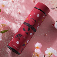 喜客多304不锈钢保温杯女学生简约创意水杯ins原宿风便携可爱情侣 酒红色招财猫500ml