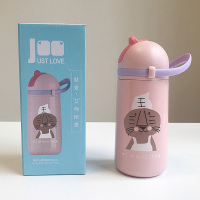 儿童吸管保温杯可爱卡通小学生男女幼儿园便携304不锈钢水杯防摔 粉色雅姿儿童保温杯360ml