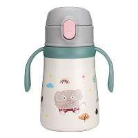 唯万儿童保温杯幼儿园防摔316不锈钢水杯小婴儿吸管学饮杯子便携 绿色象(吸管+挂绳)收藏加购[送杯刷]