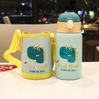 不锈钢儿童保温杯小学生幼儿园带杯套便携创意可爱喝水杯吸管杯子 恐龙400ml 1609