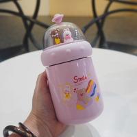 日系保温杯儿童少女心ins杯子女士可爱保温水壶便携小巧水杯学生 图案款粉色350ml 送贴纸