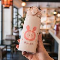 韩版超萌可爱少女儿童保温杯创意幼儿园小学生带吸管弹盖水杯便携 浅粉兔子-350ml
