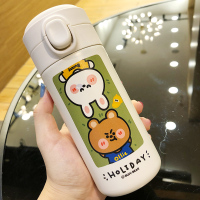 超可爱保温杯少女心ins个性潮流学生斜挎杯子创意弹跳盖水杯便携 绿色草坪300ml杯子