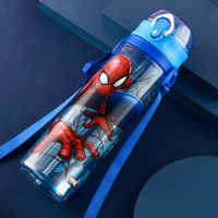 迪士尼儿童水杯上学专用夏季吸管杯子小学生男孩女童防摔直饮水壶 蓝蜘蛛570ml-背带吸管杯