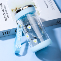 双层玻璃杯男女士水杯小雏菊杯子隔热带过滤网小清新杯家用泡茶杯 天空蓝280ml