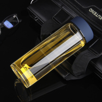 富光玻璃杯双层大容量男女士情侣杯子带盖泡茶杯过滤家用车载水杯 A墨蓝色500ml[单层/无网]