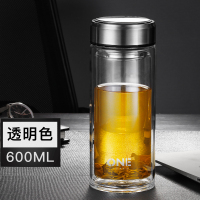 隔热双层玻璃杯防摔大容量保温杯泡茶男士耐热水杯便携1000ml杯子 透明色/600ml+杯刷+杯套