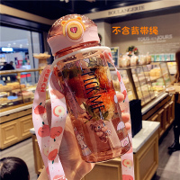 韩版潮流创意塑料杯女士带刻度便携吸管水杯男清新带刻度随手杯子 粉色 550ml