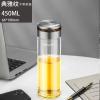 明而雅单层玻璃水杯男士加厚带过滤网高档泡茶叶杯车载透明茶杯子 单层典雅纹450ml[不带过滤网]
