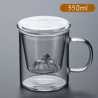 绿茶耐热玻璃茶杯带把茶水分离杯办公室泡花茶杯过滤带盖杯 观山杯350ml【玻璃盖】