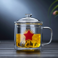 全度耐热玻璃茶杯双层大容量马克杯防烫加厚玻璃水杯创意怀旧茶缸 双层茶缸小号380ml(为人民服务)