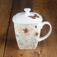 田园陶瓷水杯无铅骨瓷马克杯带盖陶瓷杯子大容量办公茶杯咖啡杯 春之恋