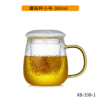 锤纹玻璃杯带把过滤透明家用泡茶杯子水杯女大容量茶水分离花茶杯 蘑菇杯小号360ml