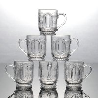 家用刻花玻璃水杯套装透明耐热泡茶杯喝水杯子加厚果汁杯创意杯具 6只浮雕杯