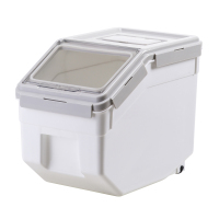 米桶家用30斤储米箱防潮防虫密封米罐米盒子米缸米面粉桶收纳箱 20斤灰色【一键弹盖 滑轮刻度