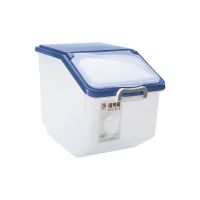 家用塑料米桶20斤30斤50斤面粉桶储粮桶猫狗粮桶密封防虫防潮加厚 20斤_透明蓝