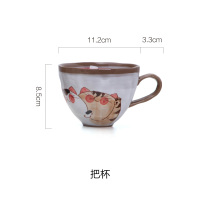 摩登主妇 手绘马克杯带盖勺大容量杯子陶瓷创意水杯陶瓷杯咖啡杯 萌猫把杯