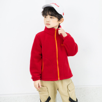 春季儿童摇粒绒外套秋冬户外加厚内胆中大童男孩冲锋衣女童抓绒衣 立领红色 100