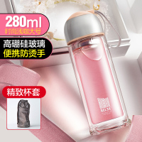 物生物COCO双层玻璃杯 可爱女士水杯子带盖过滤茶杯带茶隔水晶杯 浅咖啡色280ML送杯套