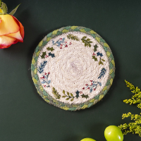 馨点家手工编织隔热垫餐桌垫子轻奢北欧棉麻杯垫防烫圆形砂锅家用 16cm清新树叶