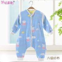 春款三六层纱布睡袋婴幼儿睡袋儿童分腿睡袋宝宝爬服A类柔软亲肤 [六层]小猪蓝 80码 (适合75-85cm)