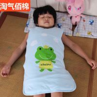 春夏秋冬季宝宝肚兜儿童睡袋无背护肚神器婴儿腹围防踢被加厚睡兜 蓝色青蛙 无袖 S码 夏季不夹棉(0-3岁)