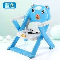 儿童多功能折叠餐椅宝宝餐桌靠背椅吃饭bb凳子便携式婴幼儿座椅 蓝色带安全带 无餐盘无轮