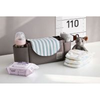 日版婴儿车挂包宝宝推车配件收纳袋大容量挂钩储物袋挂袋奶瓶通用 灰色蓝条纹