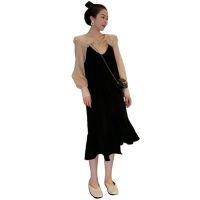 孕妇秋装新款孕妈套装外出时尚赫本风连衣裙中长款减龄两件套洋气 单吊带裙 M(90-115斤)