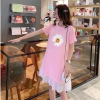 2021新款孕妇夏装连衣裙长款过膝雪纺孕妇裙子中长款大码孕中晚期 粉色菊花(好质量) M建议80-100斤