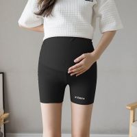 孕妇打底裤夏季薄款五分裤时尚潮妈外穿托腹鲨鱼裤瑜伽安全裤短裤 黑色[三分裤] M