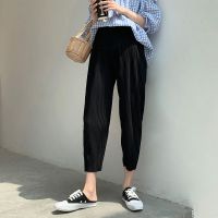 孕妇裤子夏季薄款外穿2021新款时尚小脚宽松哈伦裤打底裤潮妈夏装 黑色(优质雪纺) M(85-110)