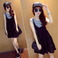 2021孕妇装孕妇裙夏装套装两件套短袖宽松孕妇装春夏裙子外出辣妈 [套装]黑色吊带裙+冰丝雪纺灰色上衣 M码[85-11