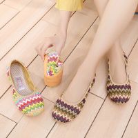 宫内老北京布鞋女牛筋底时尚编织单鞋平底豆豆鞋防滑软底孕妇鞋 粉色 35