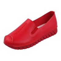 [奇典]平底跳舞鞋妈妈鞋上班舒适防滑孕妇鞋透气单鞋软底豆豆鞋 7711红色 35偏小一码