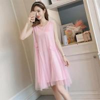 孕妇装夏装套装孕妇宽松A字裙2021新款潮妈网纱连衣裙 单件/套装 6610粉红色 M