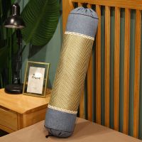 凉席藤席冰凉夏季圆柱长抱枕床上抱着搂着睡觉床头靠垫靠枕长条枕 (深蓝)纯棉亚麻+冰藤凉席 长60*直径16cm[含枕芯可