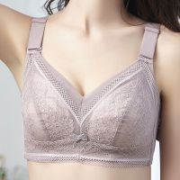 大码内衣女超薄款无钢圈大胸显小聚拢防下垂收副乳夏季胖mm文胸罩 豆沙紫 75B 34