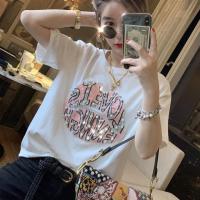 [95棉]钉珠嘴唇亮片短袖上衣女2019春装新款韩版时尚百搭T恤衫 白色 S 80-95