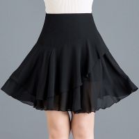 小波点半身裙女2019夏季新款大码A字裙裤高腰韩版印花雪纺短裙子 黑色 [自带安全裤] M 适合80斤到90斤