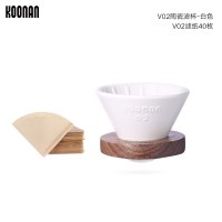 手冲咖啡壶套装 家用陶瓷咖啡滤杯器具分享壶 滴漏式过滤杯|V02陶瓷滤杯(白色)+乌檀木底托_送滤纸40枚