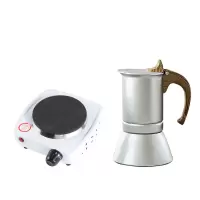 摩卡壶煮咖啡壶机煮咖啡的器具家用意大利小型意式手冲咖啡壶套装|银色三杯+(1电陶炉)+滤纸