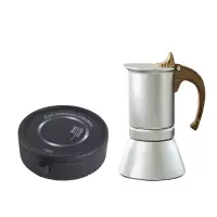 摩卡壶煮咖啡壶机煮咖啡的器具家用意大利小型意式手冲咖啡壶套装|银色六杯-(2黑电陶炉)+滤纸