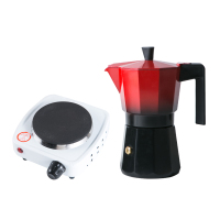 摩卡壶煮咖啡壶机煮咖啡的器具家用意大利小型意式手冲咖啡壶套装|黑红双阀摩卡壶+(1电陶炉)+滤纸